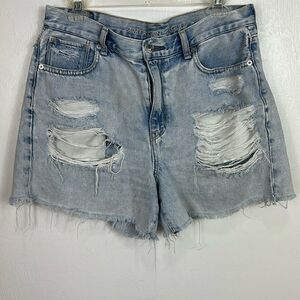 American Eagle Outfitters Blue Cotton Distressed Mom Short Size 8